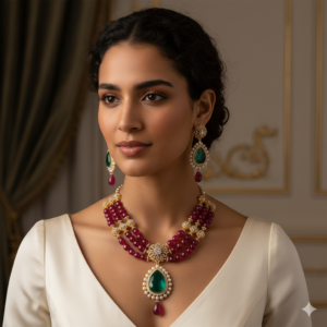 Noor-e-Zivara Ruby Emerald Necklace Set