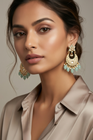 The ‘Mint Mughal’ Chandbali Drop Earrings