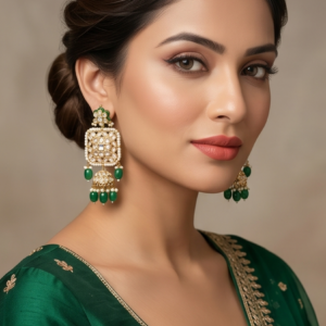 The Verdant Mosaic Kundan Jhumka Set