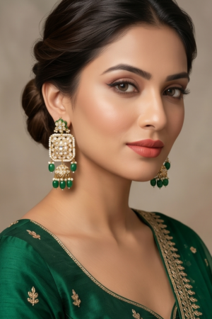 The Verdant Mosaic Kundan Jhumka Set