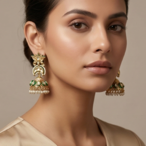 Meenakari and Kundan Jhumka Earrings with Pearl Clusters