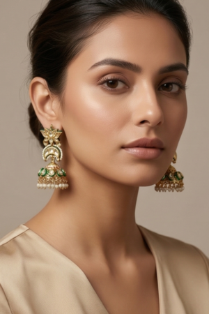 Meenakari and Kundan Jhumka Earrings with Pearl Clusters
