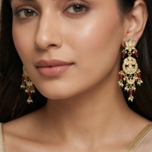 Meenakari and Kundan Dangle Earrings with Pearl Accents