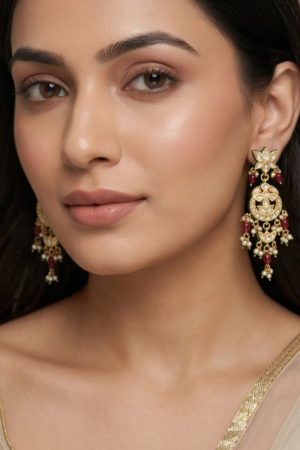 Meenakari and Kundan Dangle Earrings with Pearl Accents