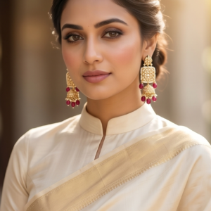 The Chandani Mughal-Art Kundan & Maroon Bead Drop Earrings