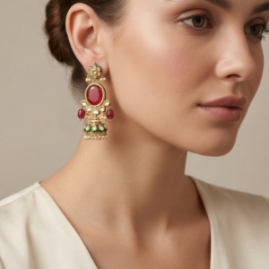 Ruby & Emerald Meenakari Jhumka Earrings