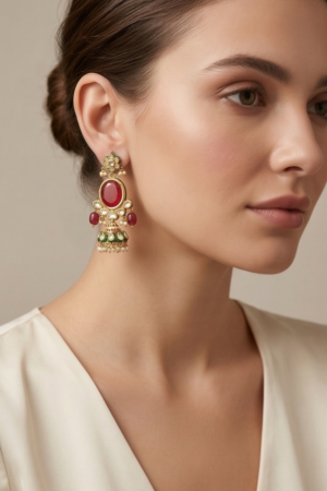 Ruby & Emerald Meenakari Jhumka Earrings