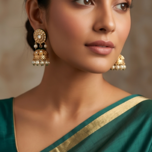 The Emerald Empress Kundan Jhumka Set