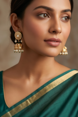 The Emerald Empress Kundan Jhumka Set