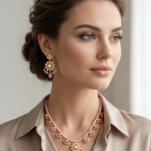 The 'Lotus Petal' Kundan and Rose Quartz Set