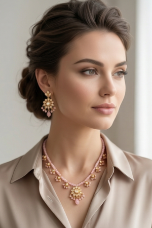 The 'Lotus Petal' Kundan and Rose Quartz Set