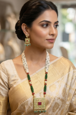 The "Emerald & Ruby Bloom" Kundan Enamel Necklace Set