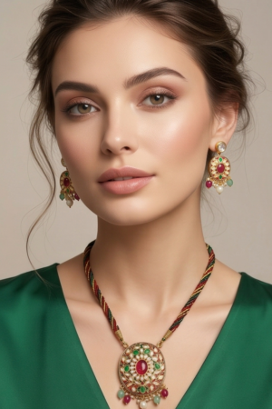 The Heritage Enamel Kundan Necklace Set featuring multi-color beads & kundan stones