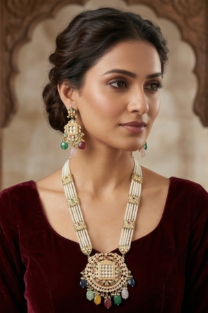 Gul-e-Dawood: Heritage Kundan, Polki & Pearl Long Necklace Set