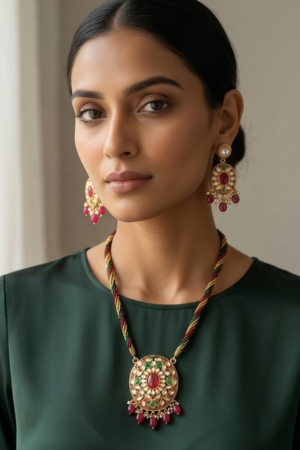 The Navya Heritage Meenakari Pendant Set