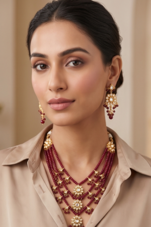 Maroon Bead & Kundan multi-strand Rani Haar