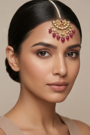 Kundan & Pearl Regal Bridal Maang Tikka with Ruby Accents