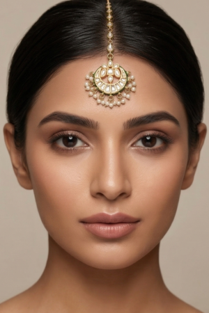 Meenakari and Kundan Maang Tikka with Pearl Accents