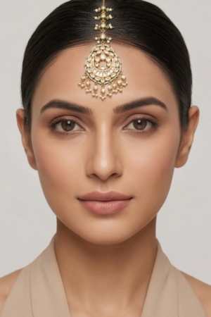 Chandbali Maang Tikka with Kundan & Pearl Accents