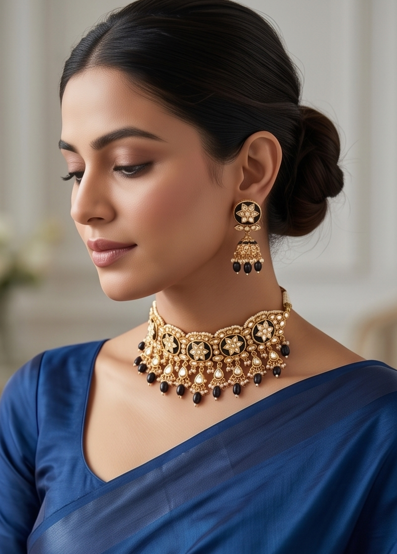 Midnight Bloom Meenakari Choker Set