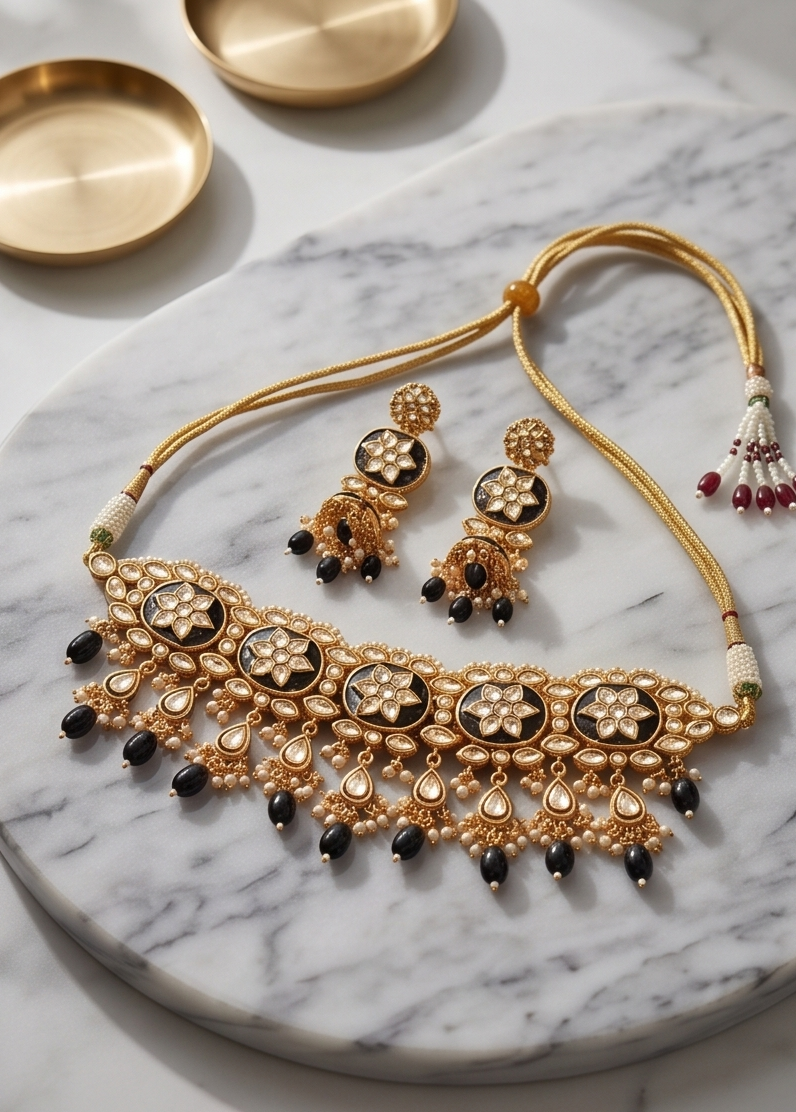 Midnight Bloom Meenakari Choker Set - Image 2