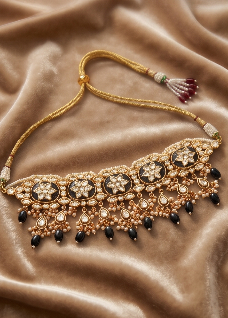 Midnight Bloom Meenakari Choker Set - Image 3