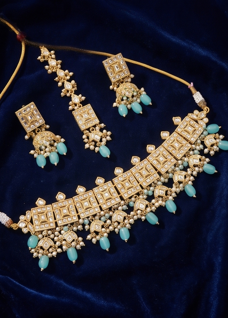 Azure Opulence Kundan Choker Set - Image 3