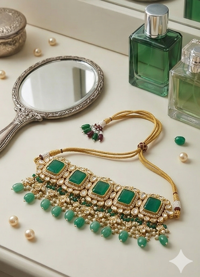 Glimique Regal Emerald-Toned Kundan Choker Set - Image 2