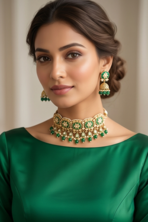 The Regal Emerald Blossom Meenakari Choker Set