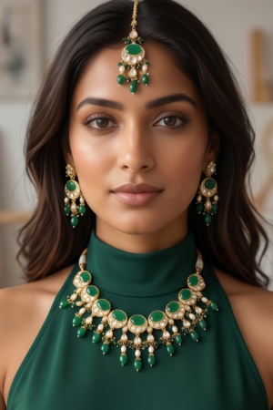 The Heritage Emerald & Kundan Pearl Drops Set