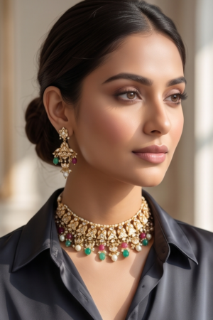 Maharani Kundan Choker Set with Ruby & Emerald Accents