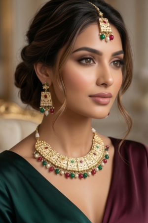 Navratna-Inspired Meenakari Choker Set with Maang Tikka