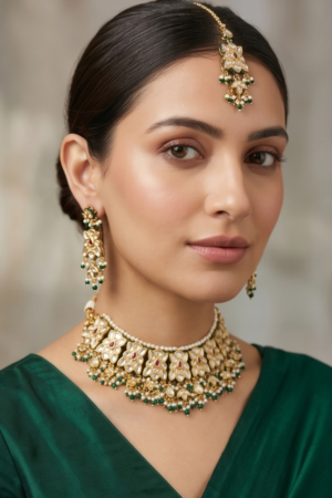 Royal Lotus Kandan Choker Set with Maang Tikka