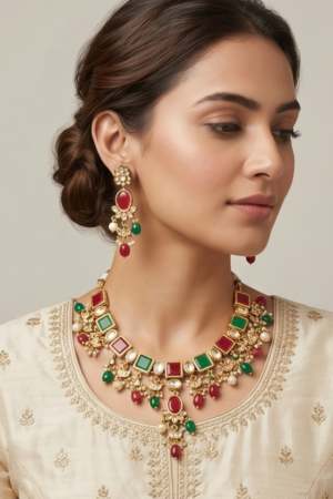 The Emerald & Ruby Rajwada Kundan Set