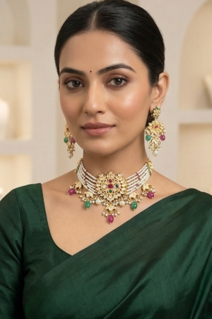 The Royal Gulab Kundan & Pearl Choker Set