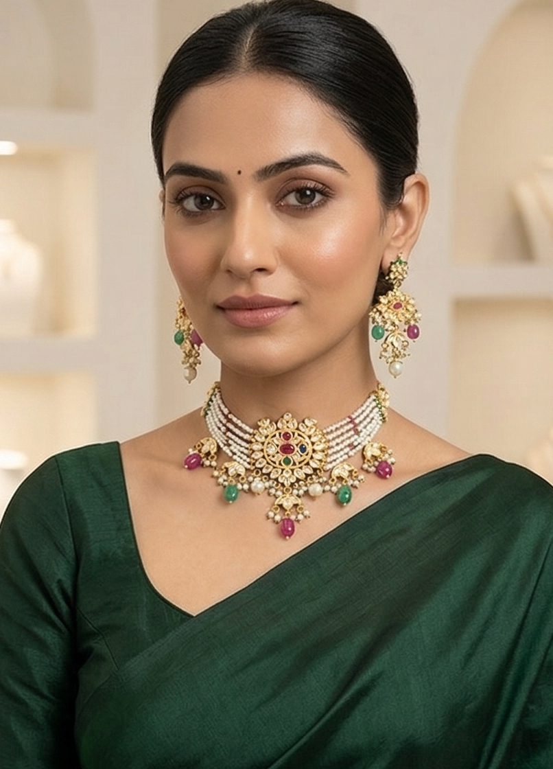 The Royal Gulab Kundan & Pearl Choker Set