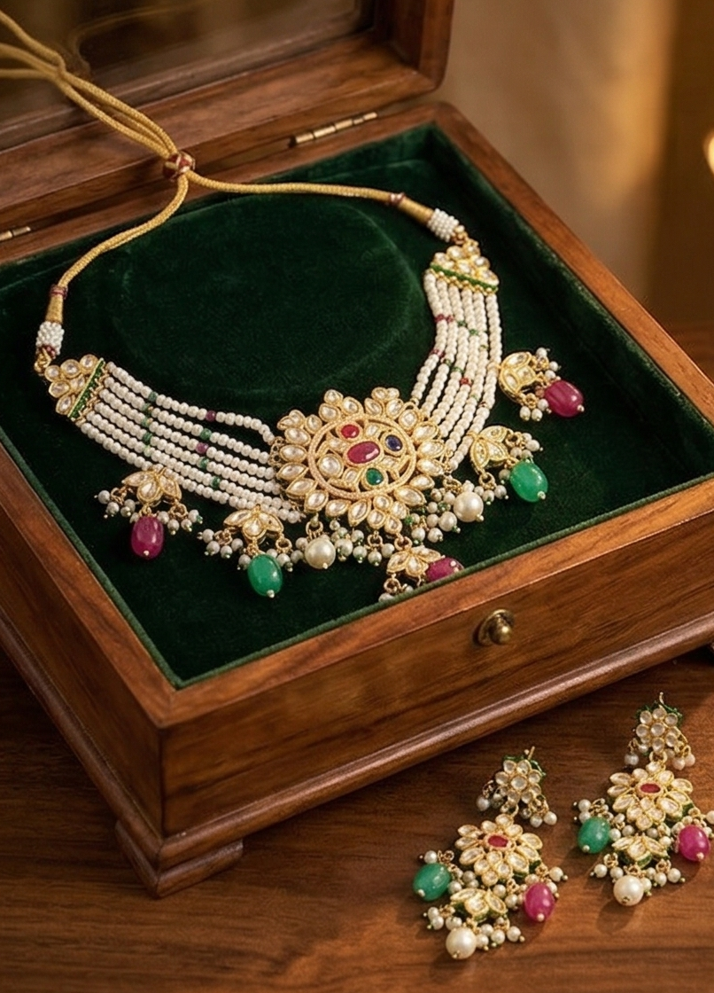 The Royal Gulab Kundan & Pearl Choker Set - Image 2
