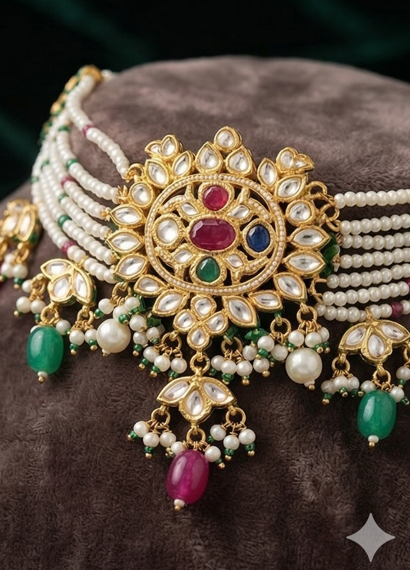 The Royal Gulab Kundan & Pearl Choker Set - Image 3