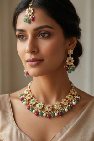 Navratna-Inspired Floral Bloom Choker Set
