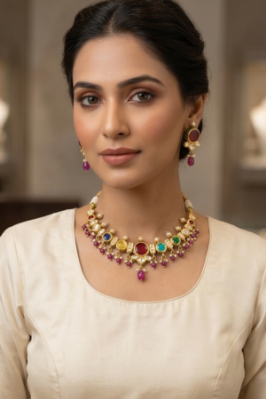 The "Rani" Heritage Multicolour Kundan Necklace Set