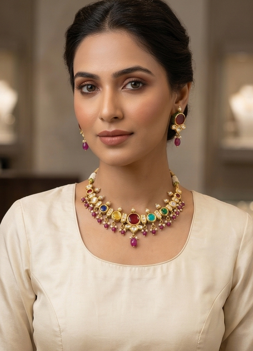 The "Rani" Heritage Multicolour Kundan Necklace Set