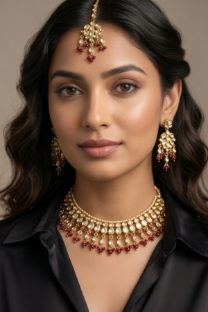 Aanya Kundan & Ruby Bead Choker Set