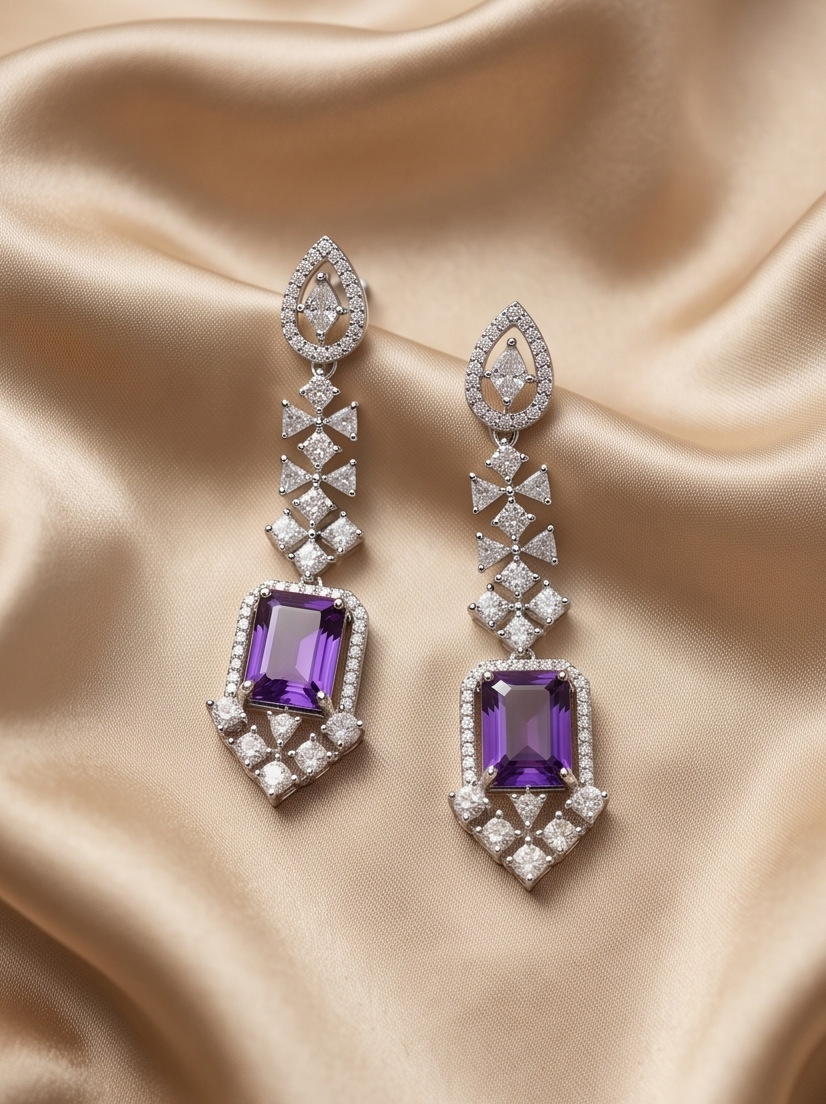The Midnight Royale Amethyst Drop Earrings - Image 2