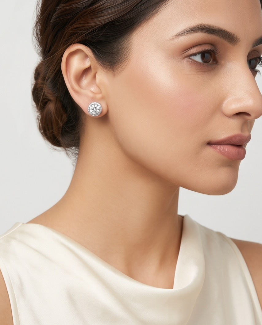 The Lumina Solitaire Halo Stud Earrings - Image 2