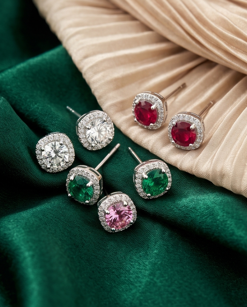 The Lumina Solitaire Halo Stud Earrings - Image 3