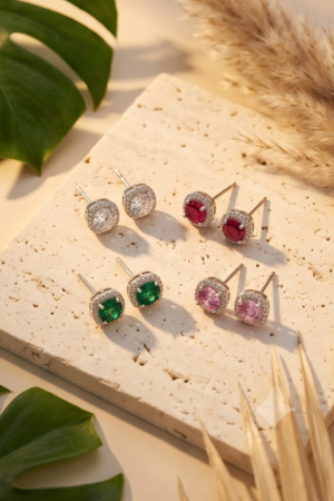 The Lumina Solitaire Halo Stud Earrings