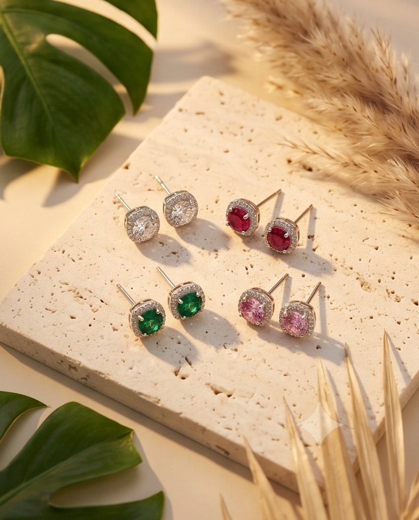 The Lumina Solitaire Halo Stud Earrings