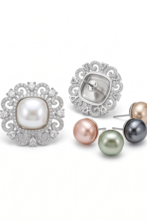 Aura Interchangeable Baroque Pearl & Pave Halo Stud Earrings