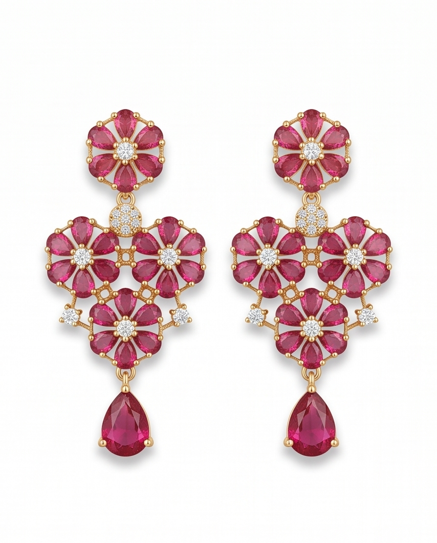 The Gulabi Noor Bloom Drop Earrings - Image 3