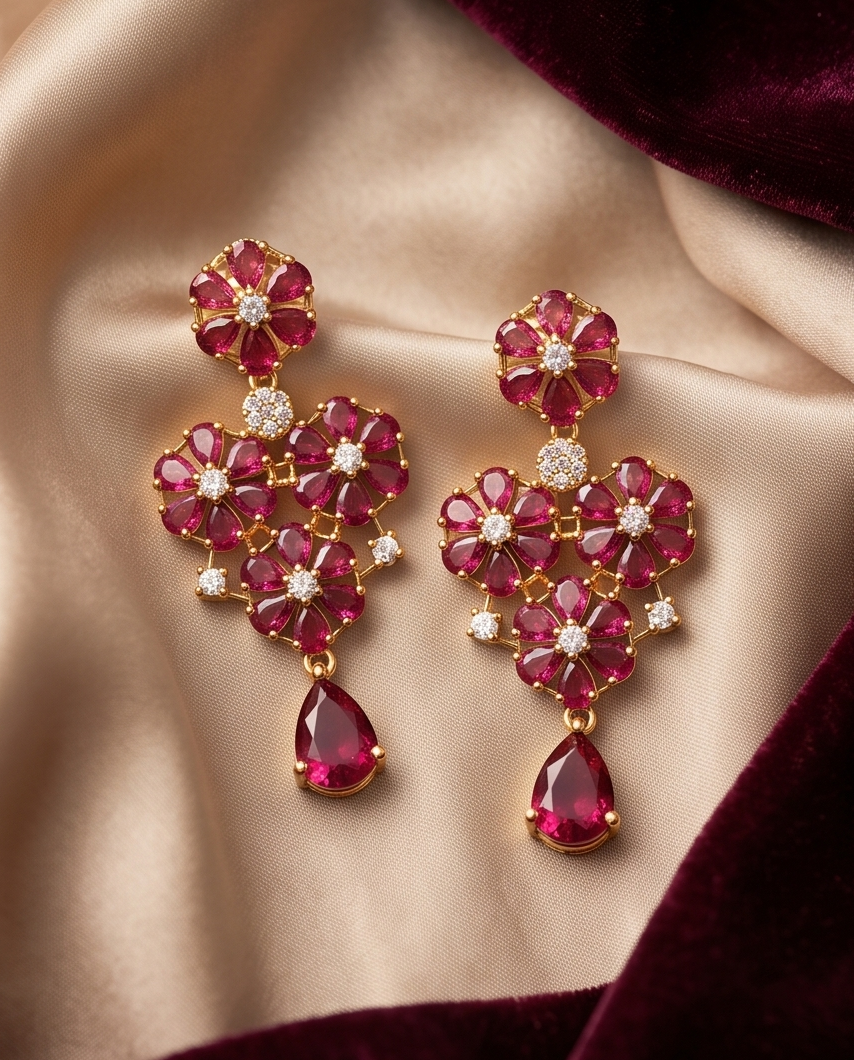 The Gulabi Noor Bloom Drop Earrings - Image 2